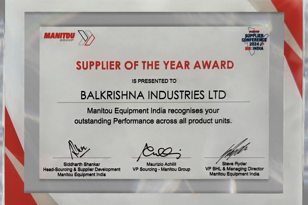 BKT viene eletta Supplier of the Year da Manitou Equipment India